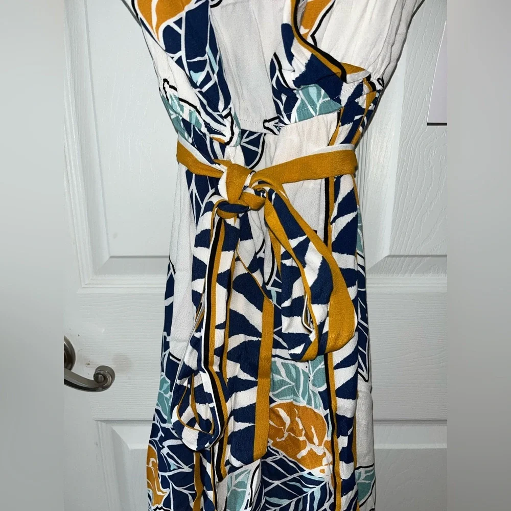 Nine West Asymmetrical Belted Dress in Blue and Yellow XL NWT - Picture 5 of 7